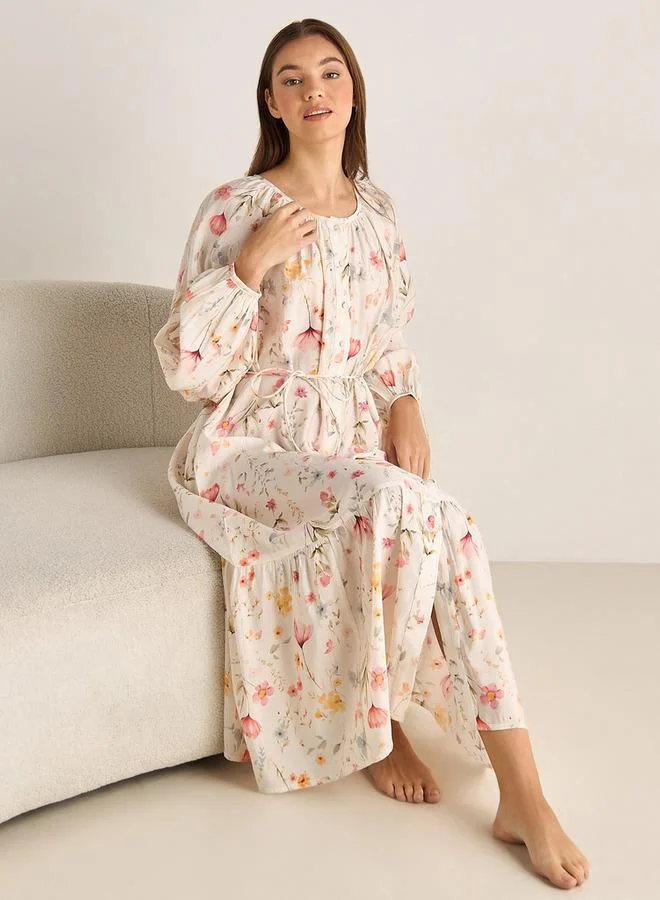 سبلاش فيڤ Night Dress Long Sleeves Rope Tie-Up Belt